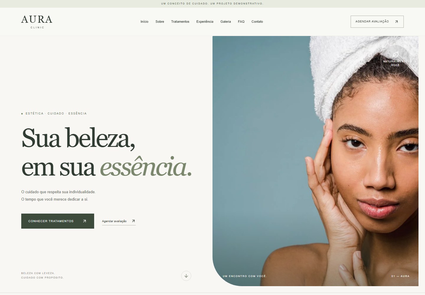 Captura real da página inicial de AURA CLINIC