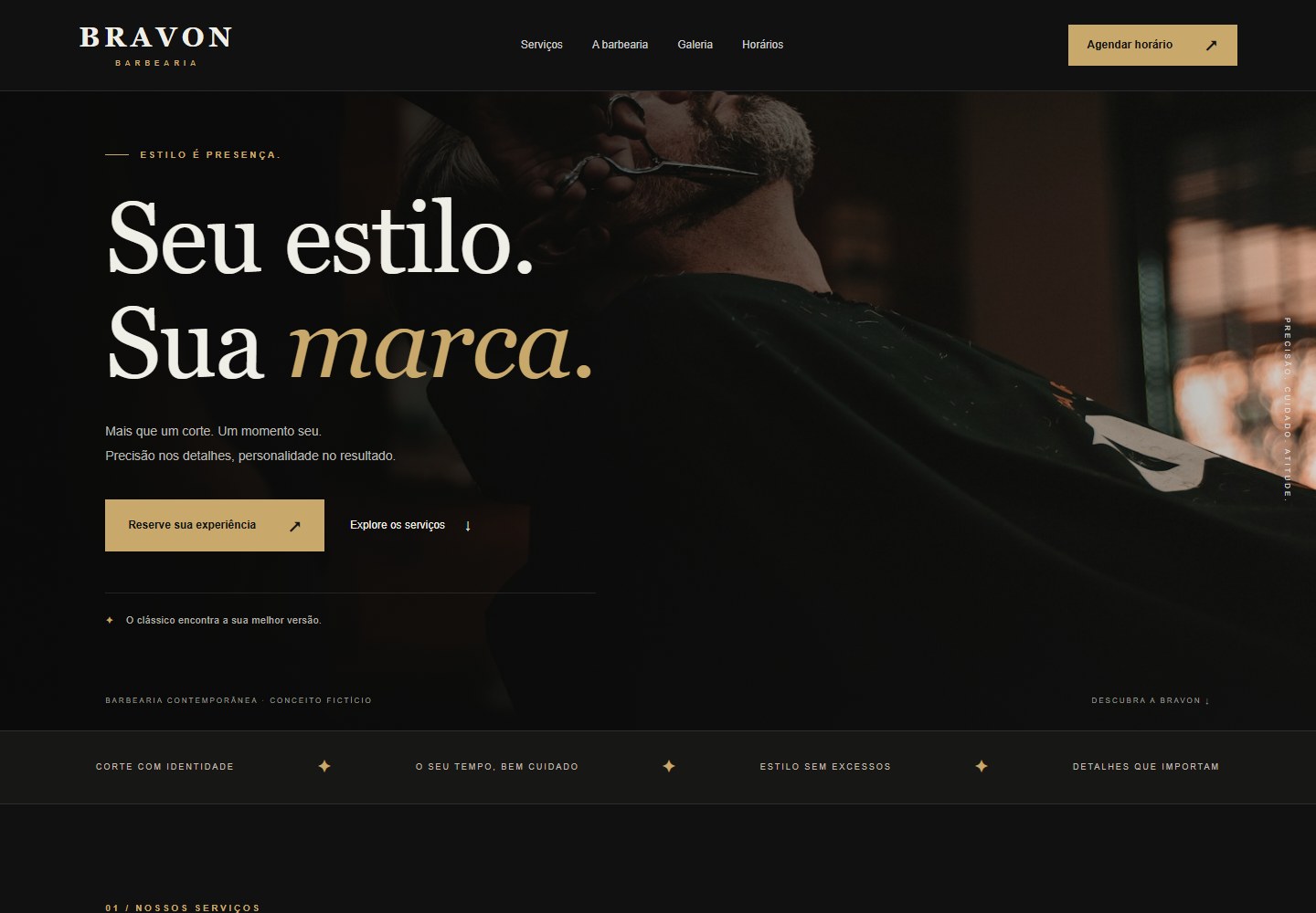 Captura real da página inicial de BRAVON BARBEARIA