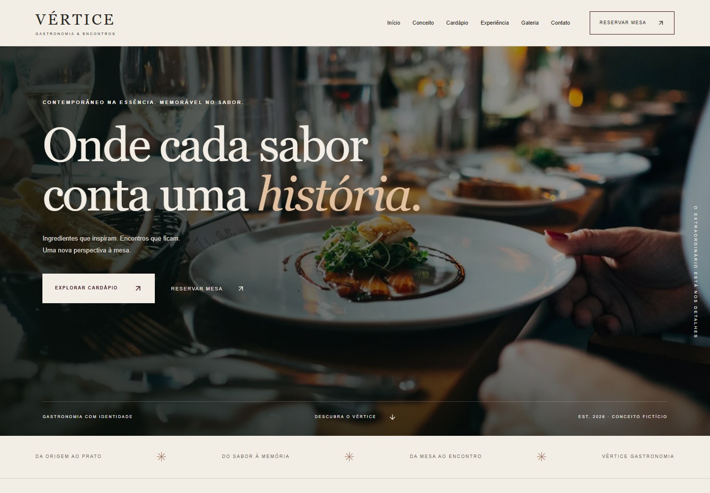 Captura real da página inicial de VÉRTICE RESTAURANTE